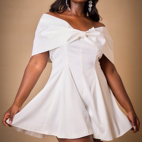 Premium Plus White Satin Extreme Bow Detail Romper - Picture 1 of 3